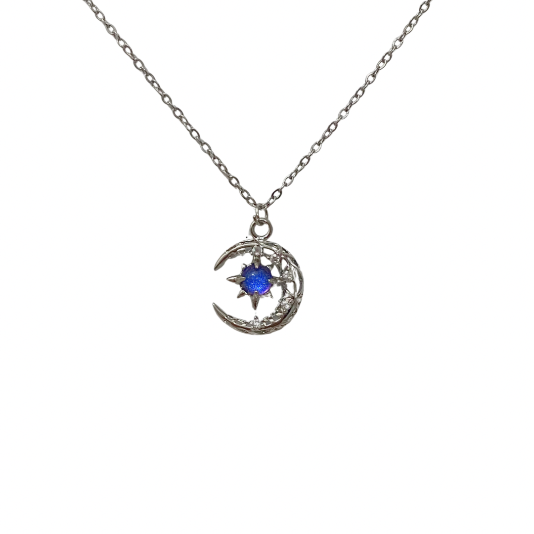 Blue Opal Moon Necklace