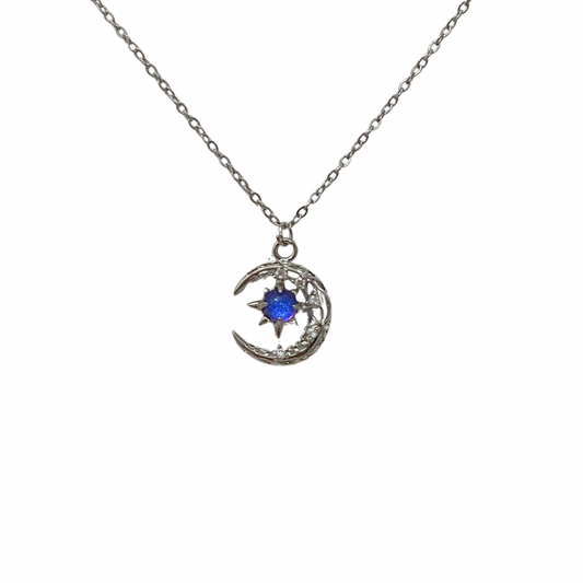 Blue Opal Moon Necklace