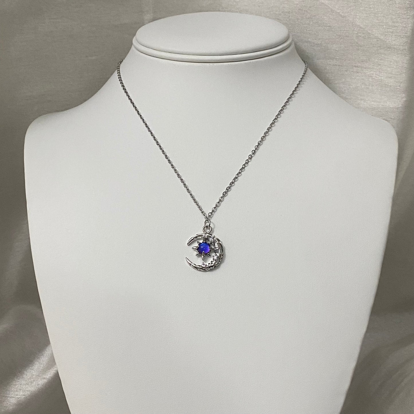 Blue Opal Moon Necklace