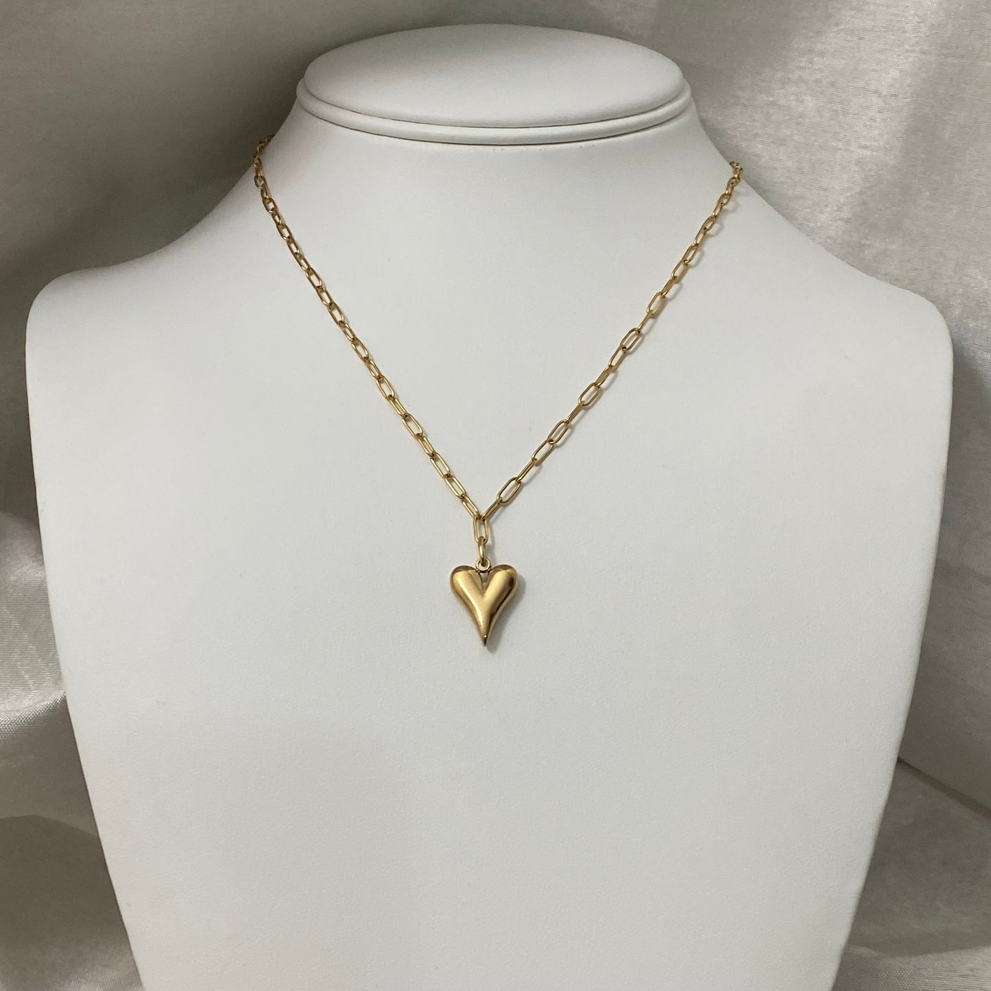 Puffy Heart Necklace Paperclip Chain