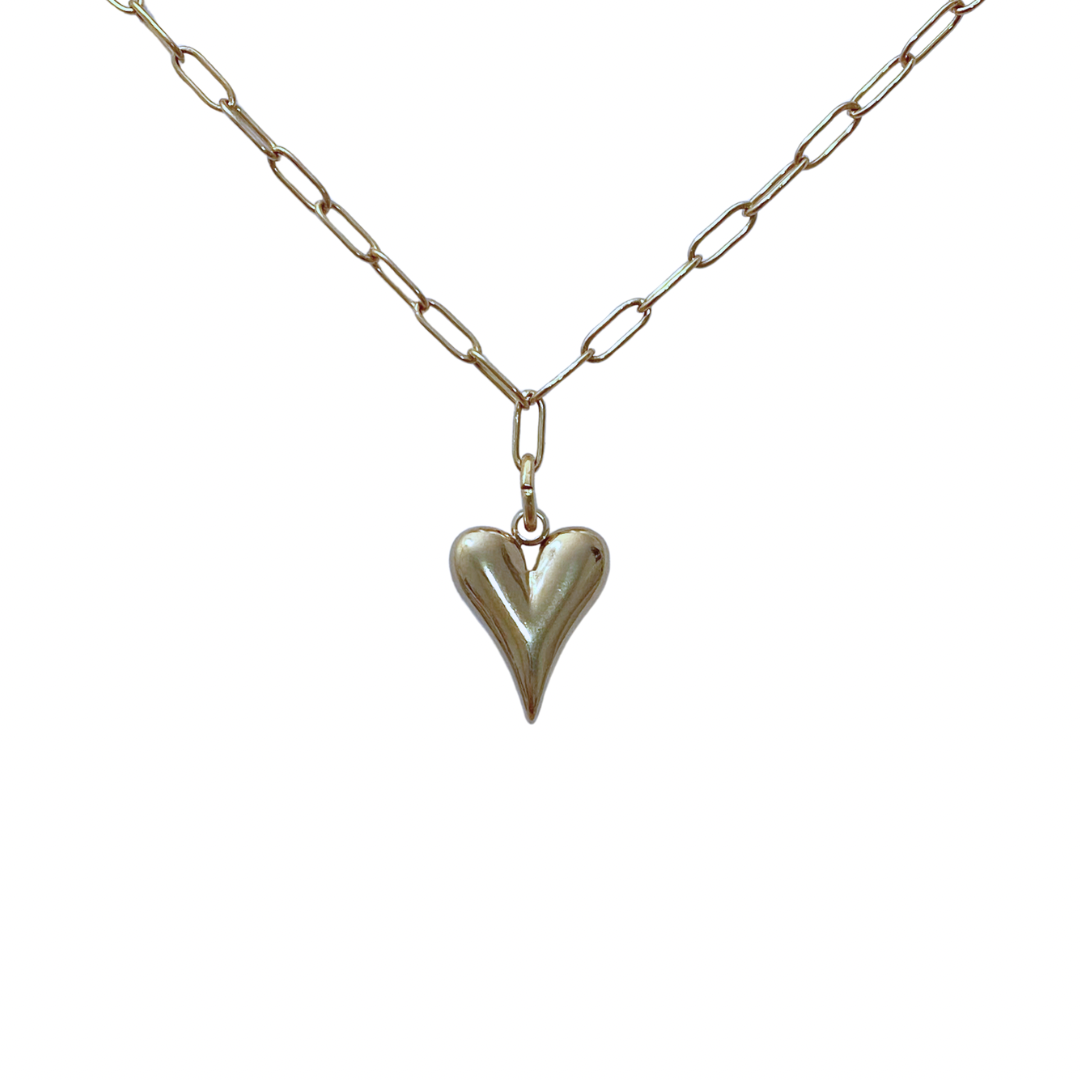 Puffy Heart Necklace Paperclip Chain