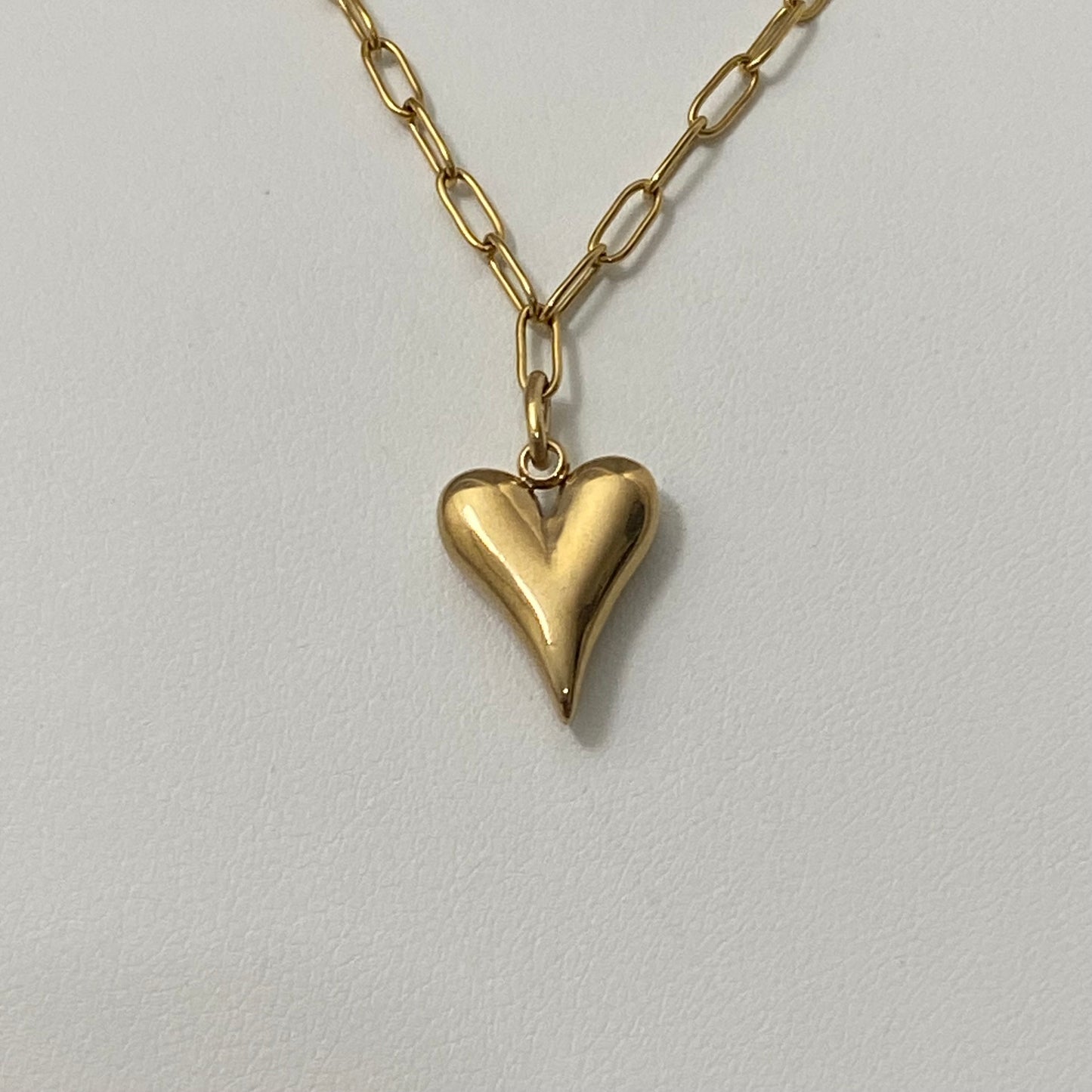 Puffy Heart Necklace Paperclip Chain