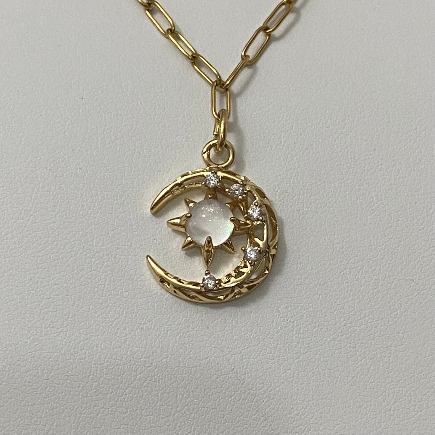 Opal Moon Necklace in Gold