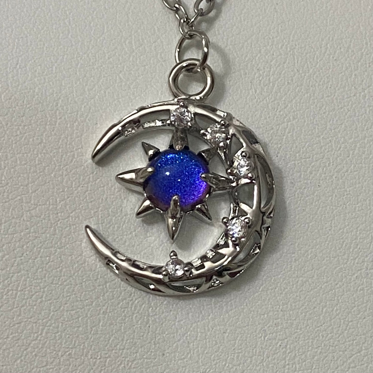Blue Opal Moon Necklace