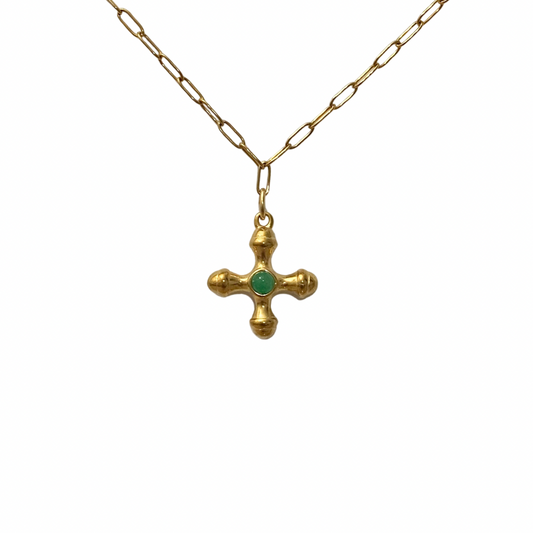 Green Stone Cross Necklace