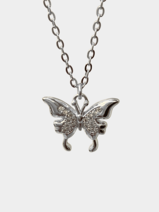 Silver Crystal Butterfly Necklace