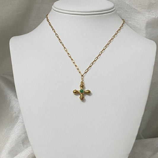 Green Stone Cross Necklace