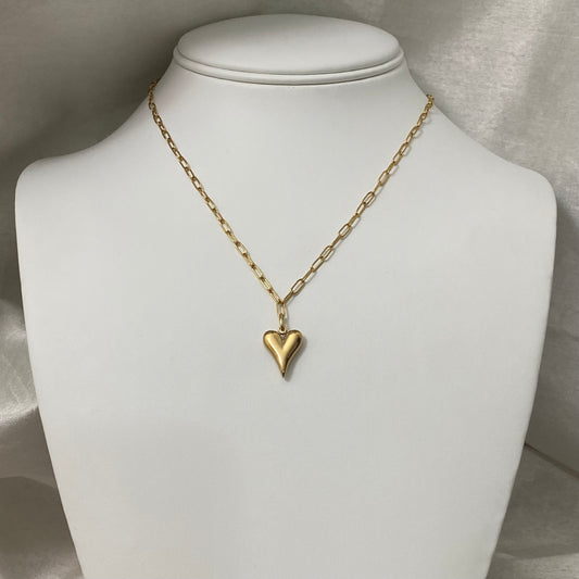 Puffy Heart Necklace Paperclip Chain