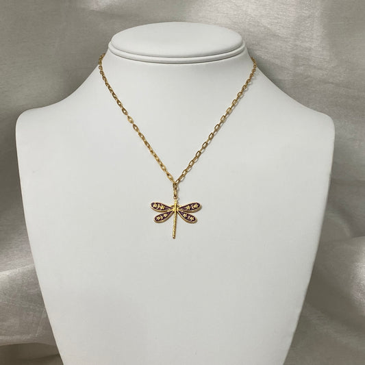 Plum Dragonfly Necklace