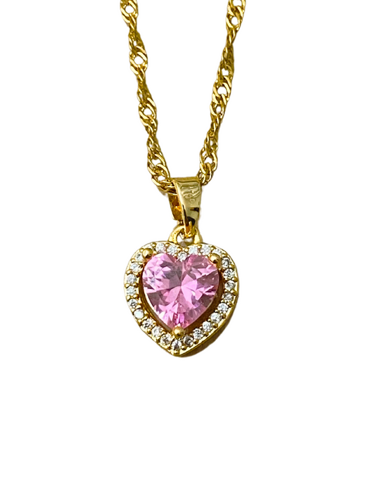 Pink Crystal Heart Necklace