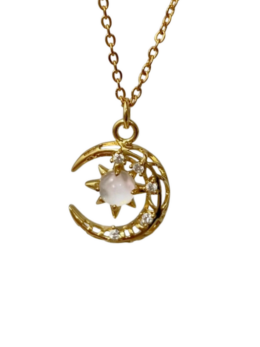 Opal Moon Necklace Gold