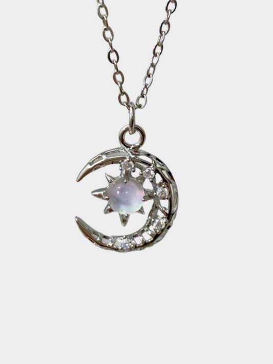 Silver Opal Moon Necklace