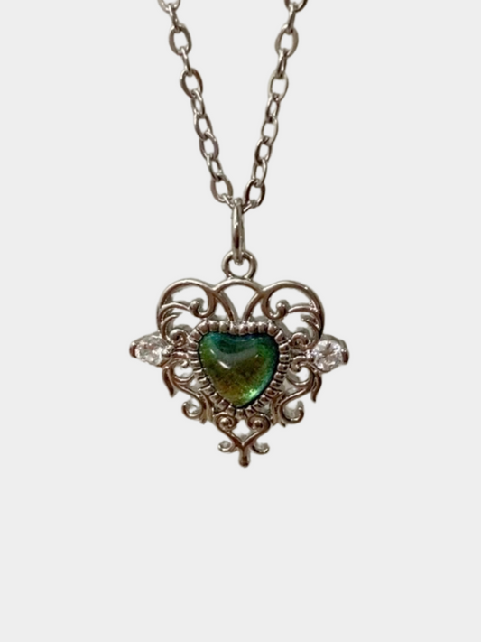 Green Mira Necklace in Silver