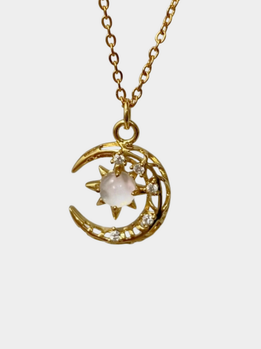 Opal Moon Necklace Gold