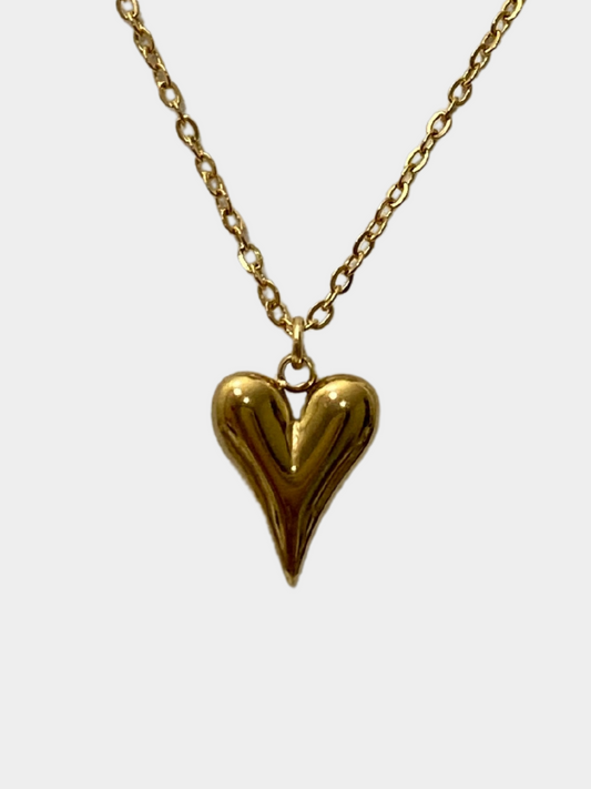 Gold Puffy Heart Necklace