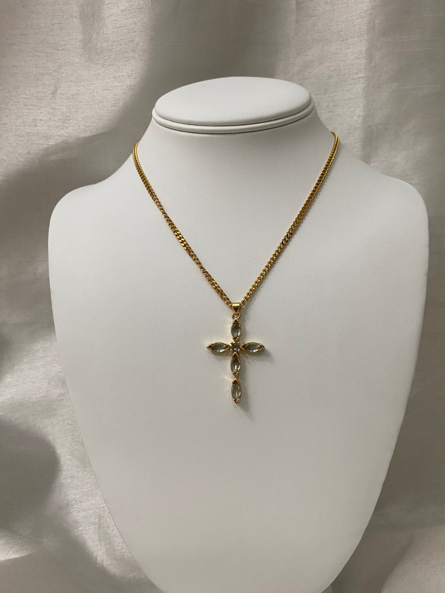 Grey Crystal Cross Necklace