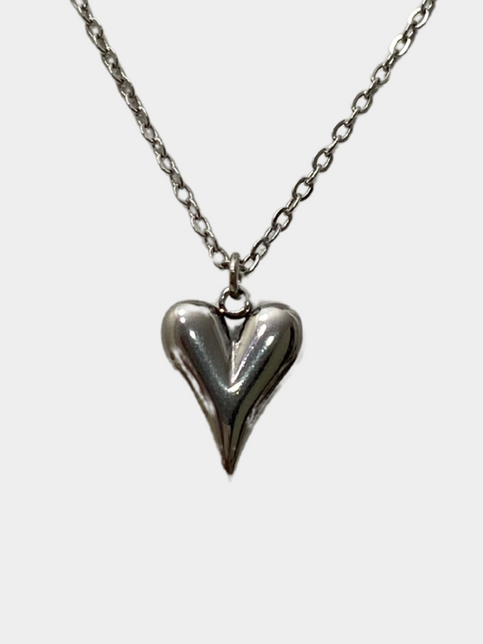 Silver Puffy Heart Necklace