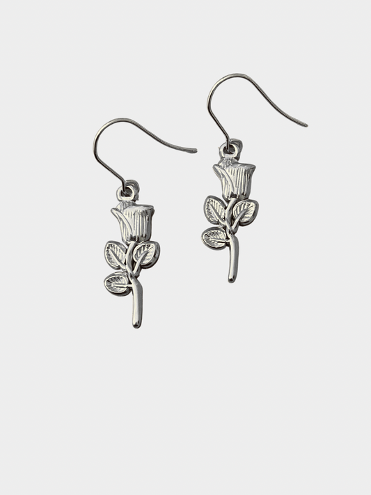 Thorn Rose Earrings in Silver