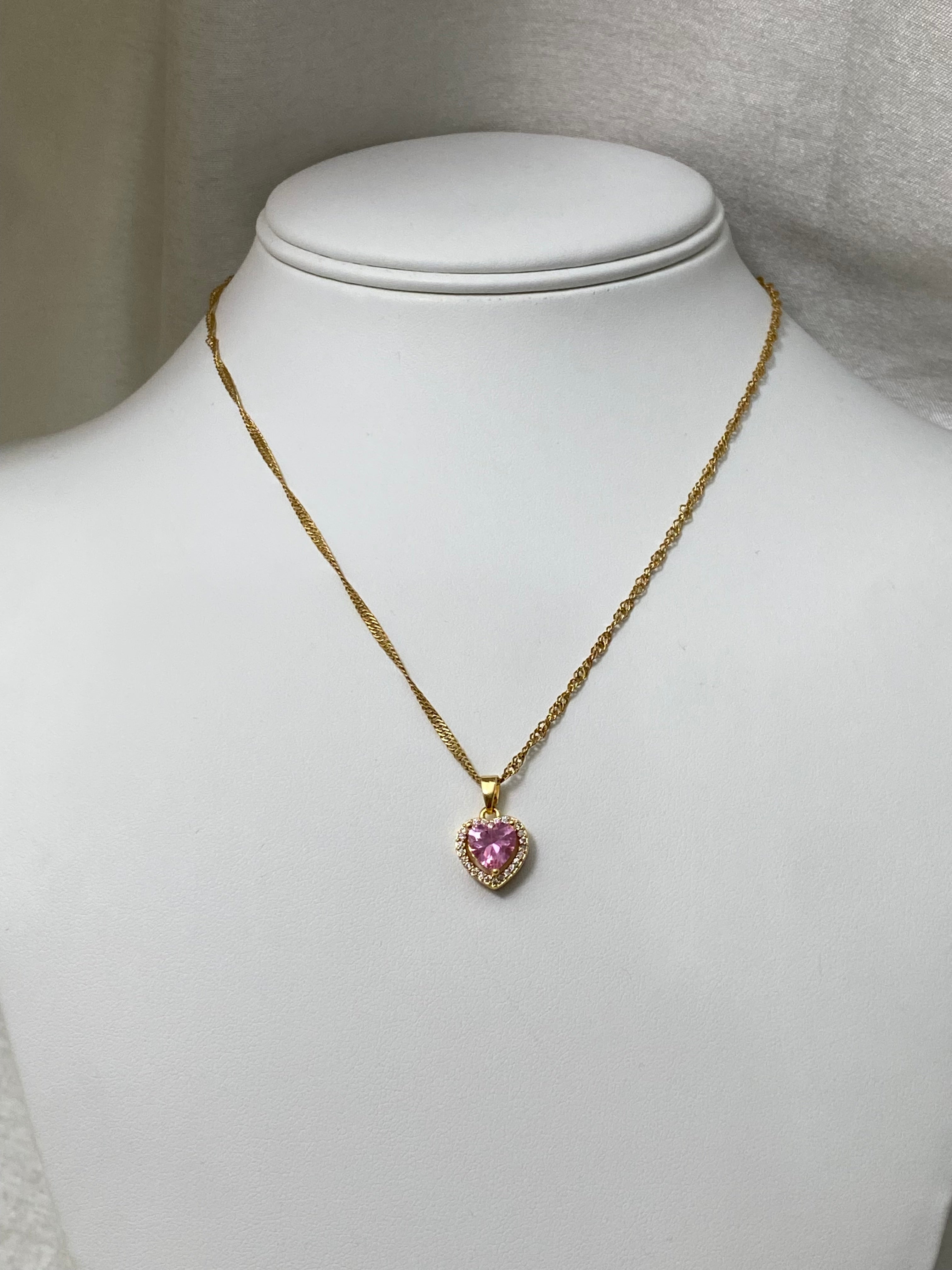 Pink Crystal Heart Necklace