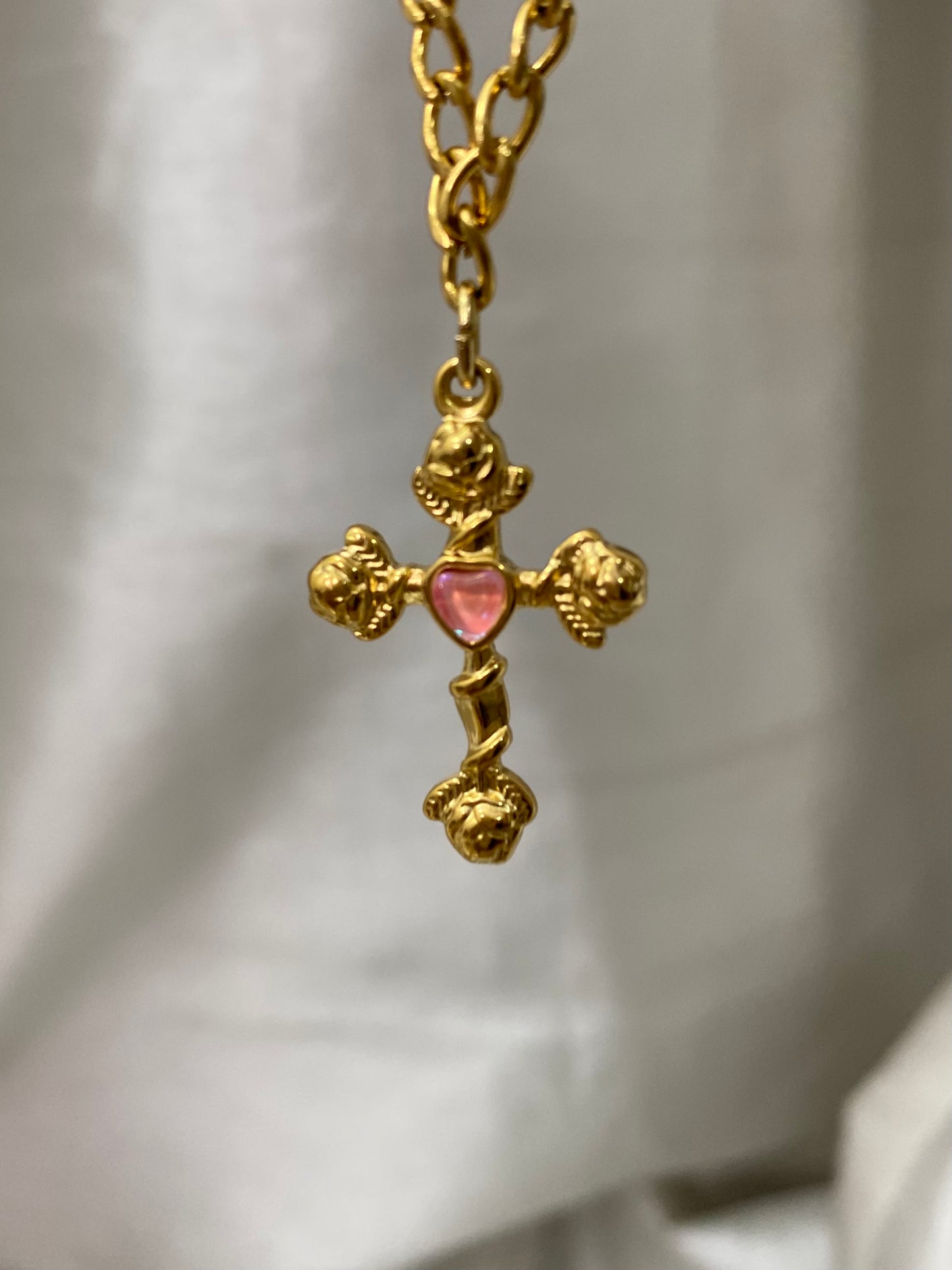 Pink Ethereal Cross Necklace