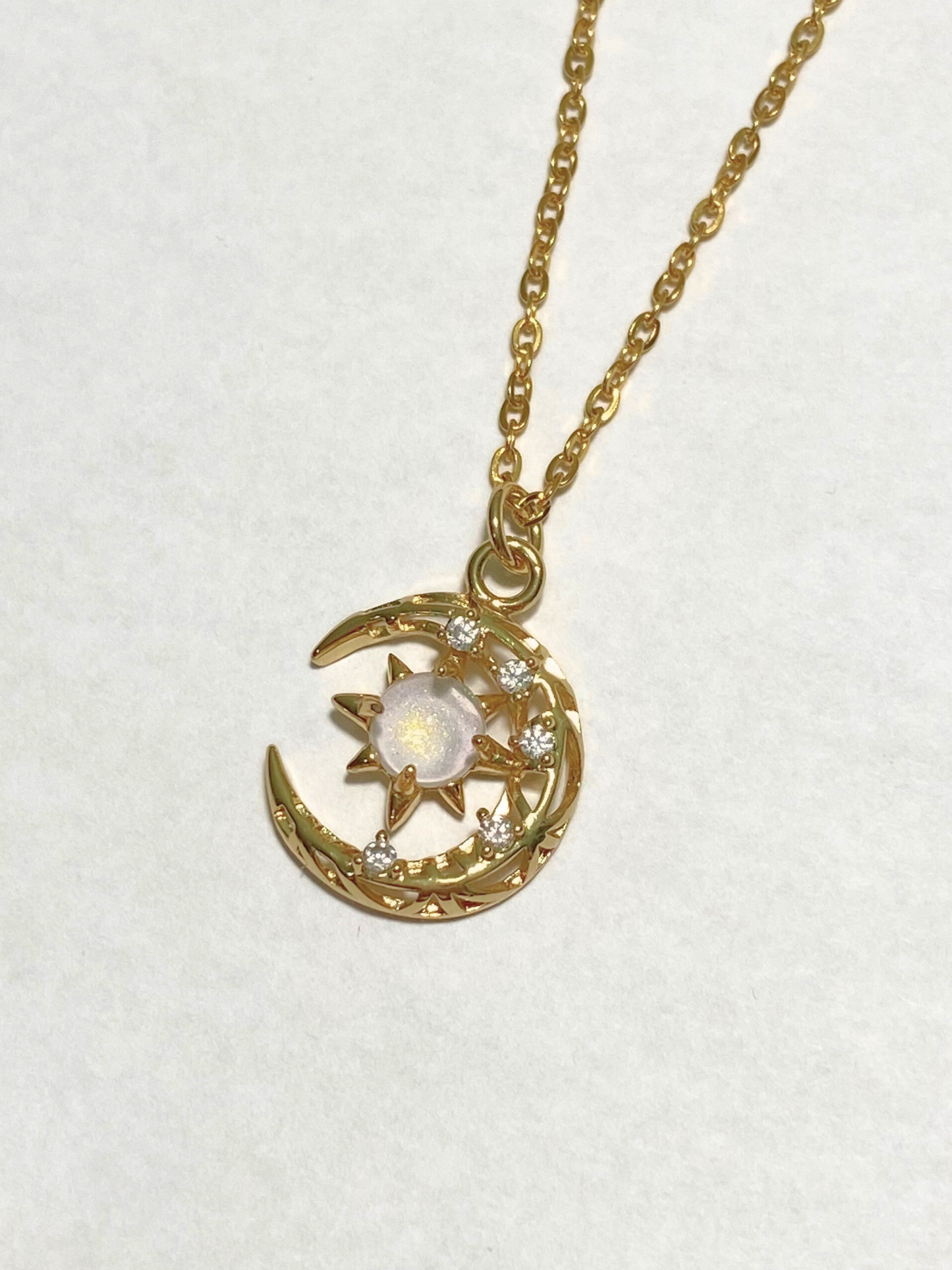 Opal Moon Necklace Gold